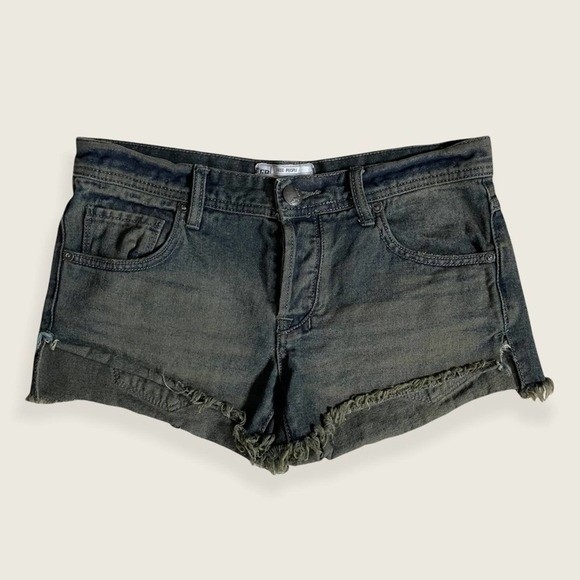 Free People Denim Cut-off Shorts in Emerald Acid Wash 25 - Picture 3 of 10